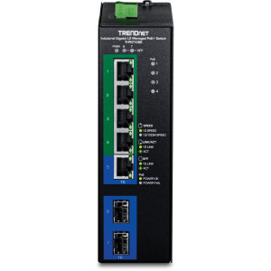 TRENDnet TI-PG743Bi 7-Port Gigabit Ethernet Switch, 4 Gigabit PoE+, 1 Gigabit, & 2 SFP slot, 14 Gbps switching capacity, DIN-rail mount